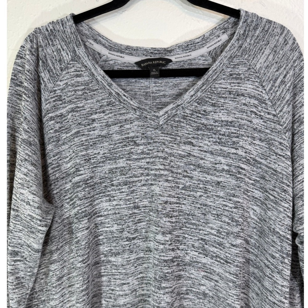 Banana Republic Gray Marled Space-Dye V-Neck Sweatshirt Top - Size XL